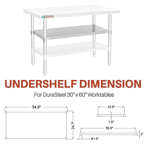 Vista 16 de DuraSteel Estante inferior galvanizado para mesas de trabajo – Estante inferior extra ajustable para mesas de trabajo de acero inoxidable y madera