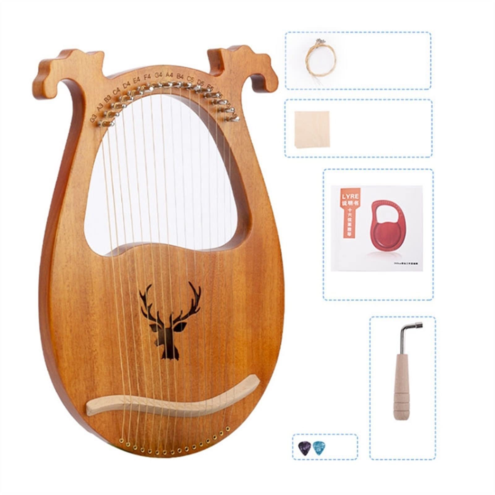 Arpa portatile Arpa in legno mogano Arpa 16 corde Arpa 16 toni Strumento musicale lira portatile