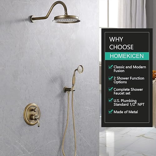 Miniatura 2 de Juego completo de grifos de ducha de latón antiguo sistema de ducha de lluvia de 9 pulgadas, cabezal de lluvia montado en la pared y rociador de