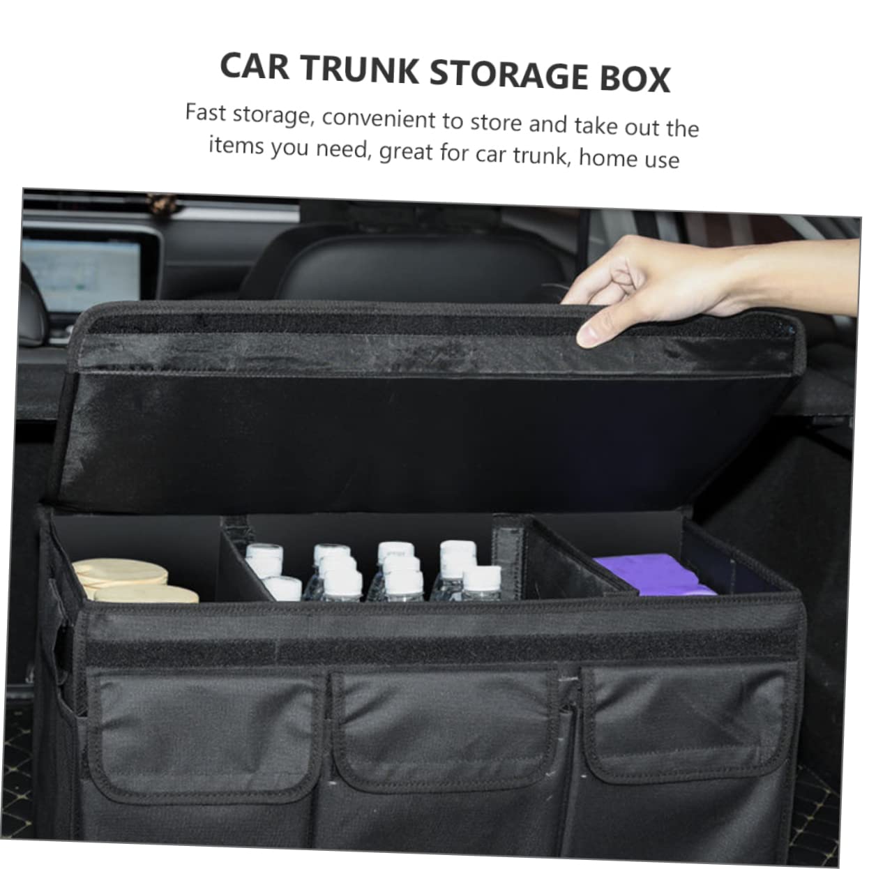 Alipis Scatola Organizzatore per Bagagliaio Auto, Organizer Box Oxford Nero, Grande Capacità, Pieghevole e Pratico per Viaggio