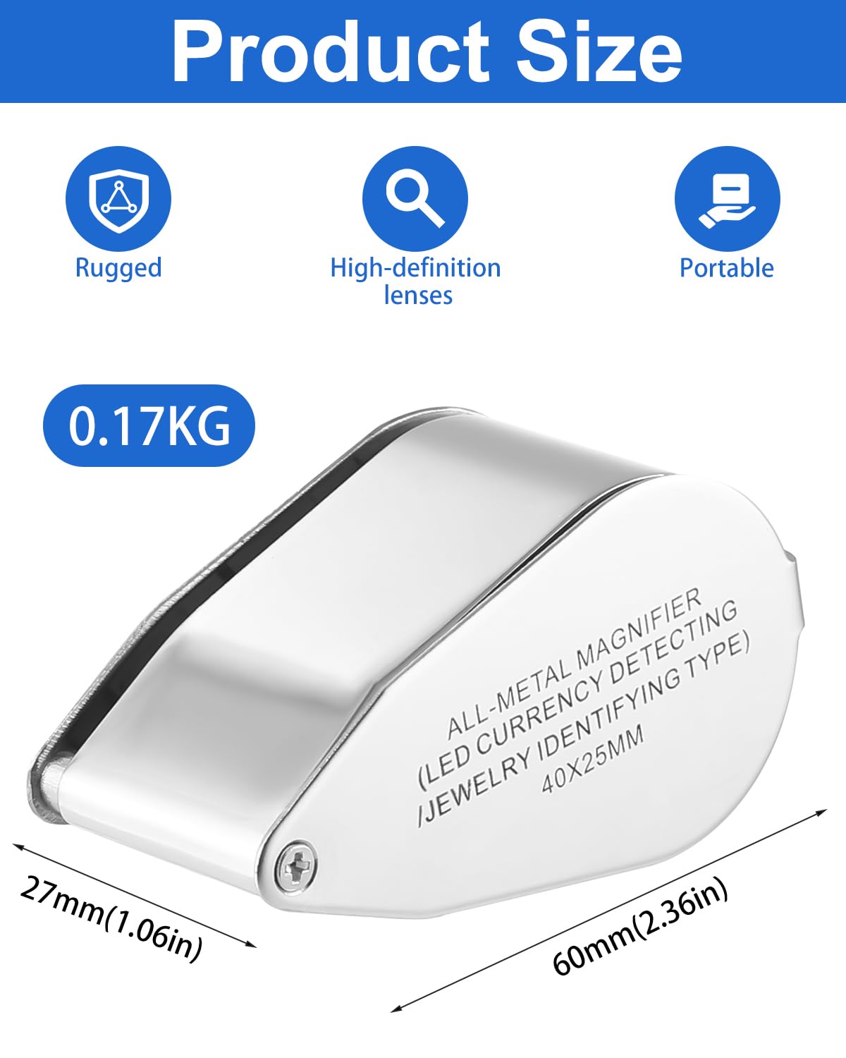 Lupa jubilerska LED, powiększenie, 40x, lupa jubilerska do kamieni szlachetnych ze światłem UV, składana lupa, metalowa, składana, do biżuterii, monet, zegarków, banknotów, znaczków pocztowych