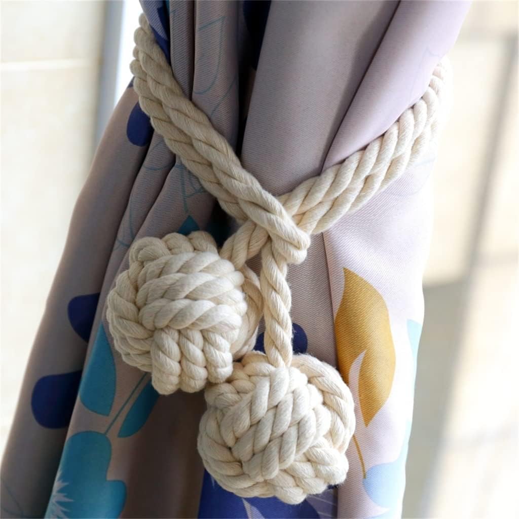 FMURY Hand-Woven Pastoral Cotton Rope Curtain Buckle Curtain Strap Rope Hanging Ball Tassel(D)