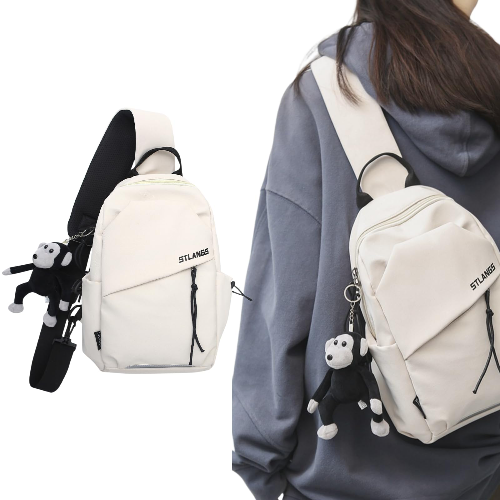 Borsa a tracolla unisex in tela con tasche multiple per tutti i giorni e lo sport, borsa a tracolla senza ciondolo