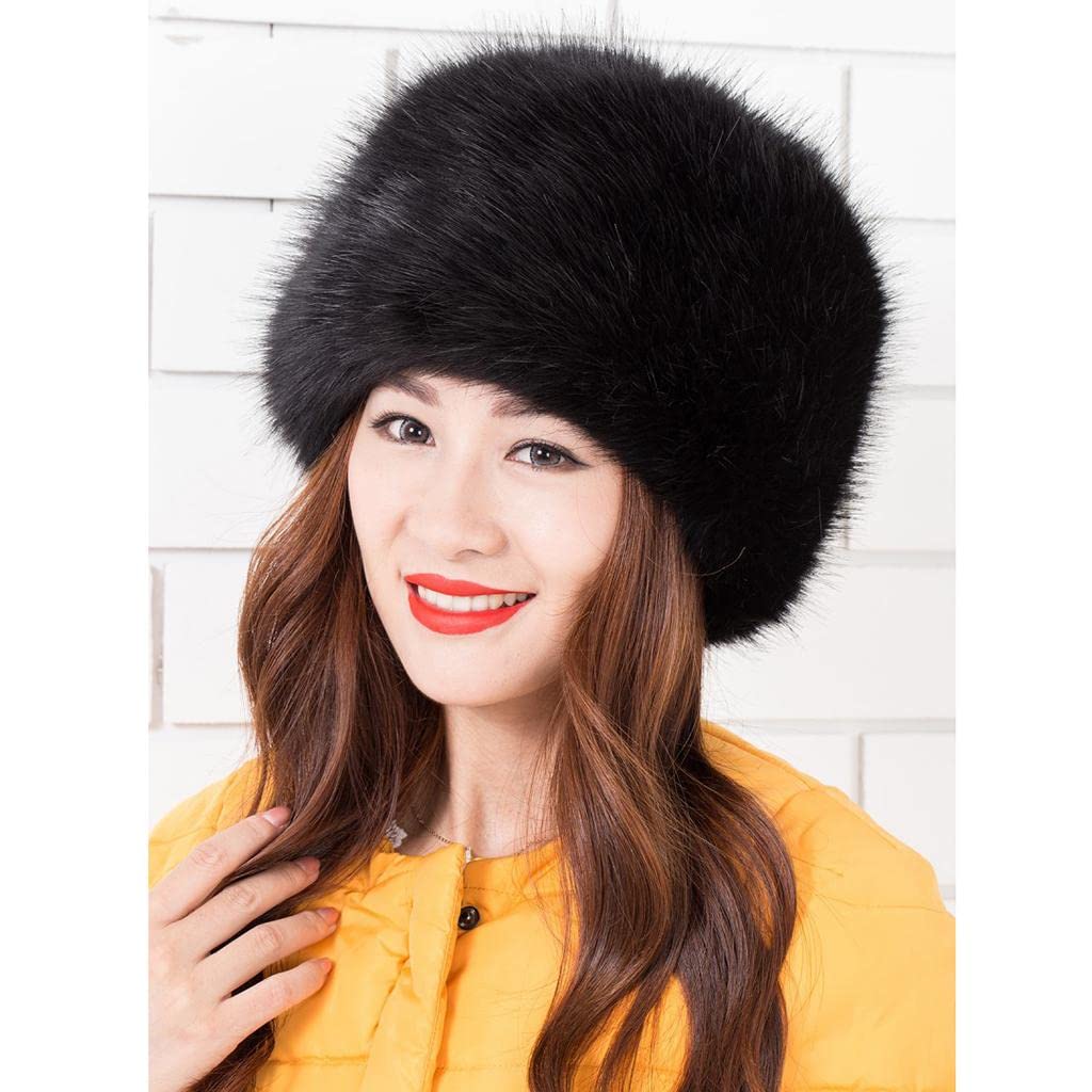 ATORSE® Women Warm Winter Russian Fluffy Faux Fur Hat Earwarmer Earmuff Cossak Ski Black-image-12