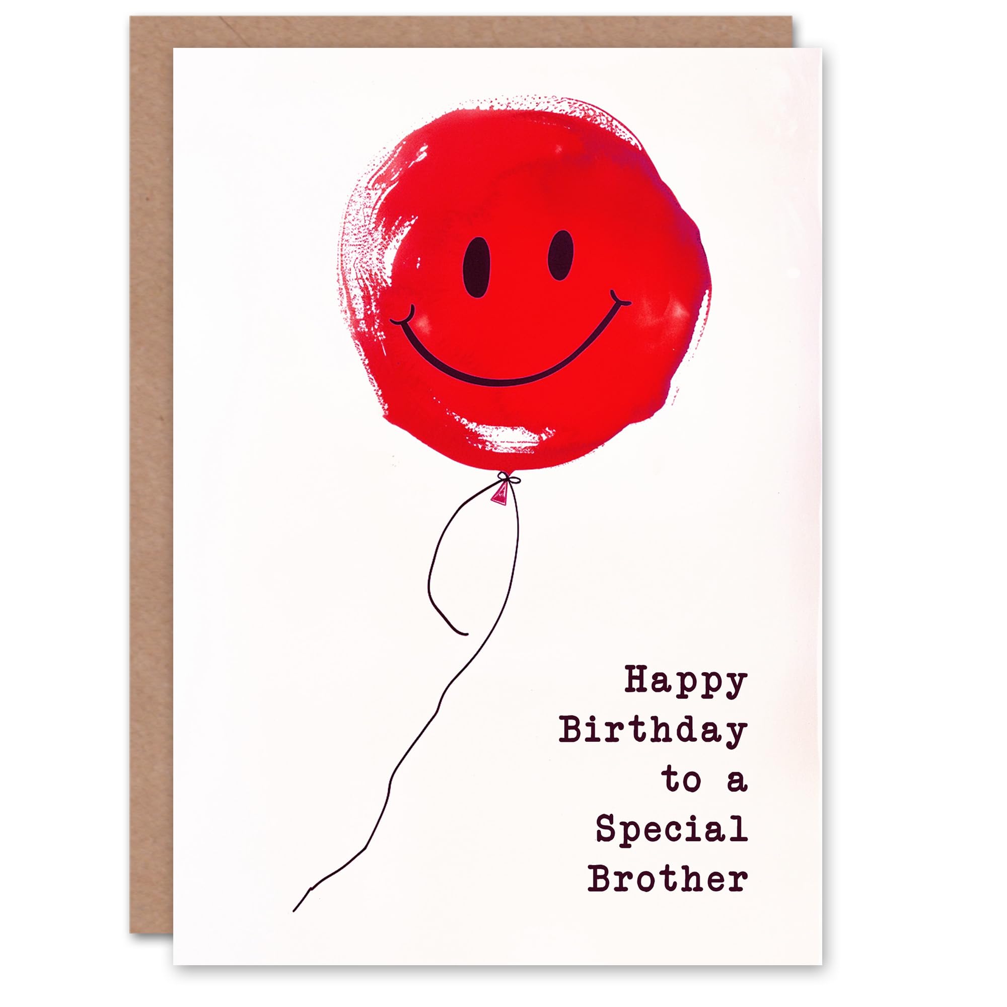 Artery8 Happy Birthday Card to a Special Brother Simple Smiley Face Red Balloon Fun