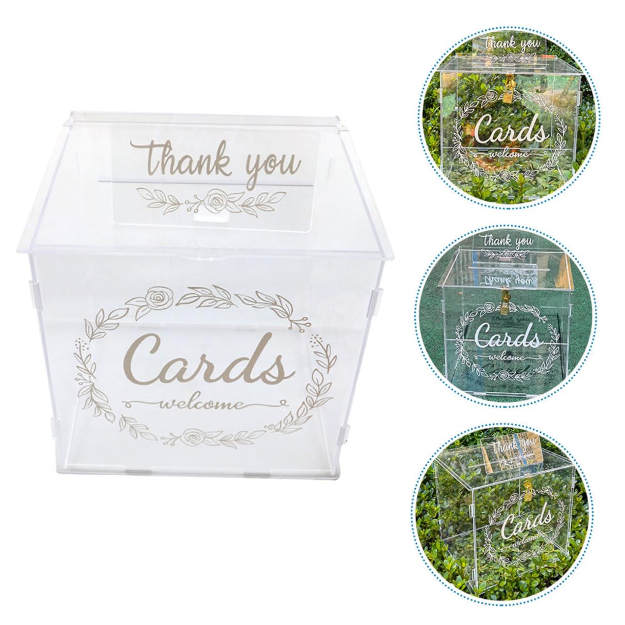 Supvox Acryl Hochzeitskartenbox mit Schloss Groß Weiß Muster Transparente Briefumschlagbox für Geldgeschenke und Erinnerungen Kartenfach für Hochzeit und Feier