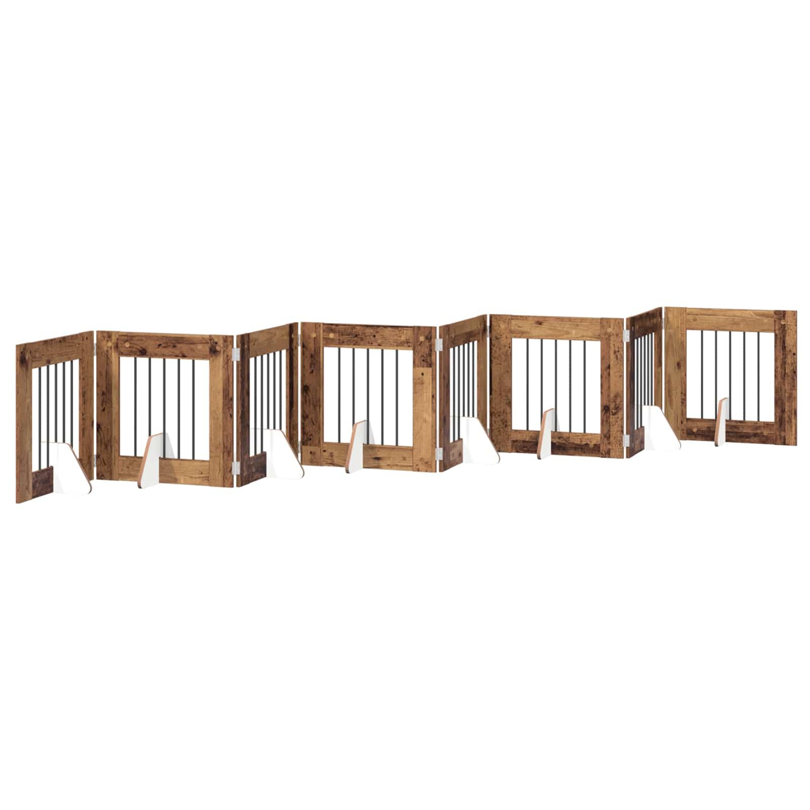 Faltbares Hundegitter 8-TLG Altholz 60x60cm | Verzinkter Stahl, platzsparend faltbar, einfache Montage, stabil für Innenbereich