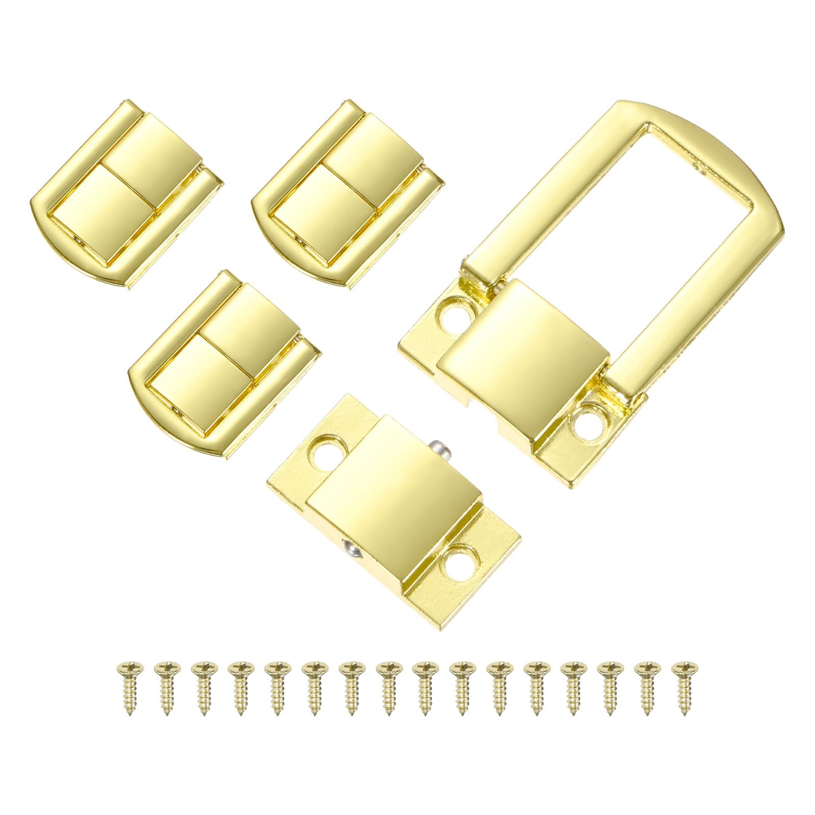 M METERXITY 4 Pack Toggle Catch Lock, 1.18 x 1 in Metal Hasp Latches Decorative Clasp with Screws for Jewelry Case/Wooden Boxes/Suitcase, Retro Style Clasp [Bright Gold]