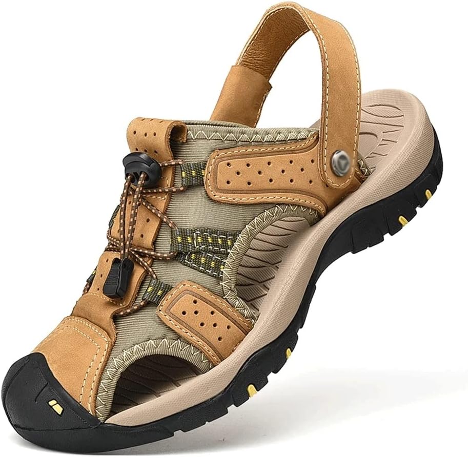 Leather Mesh Sandals for Men Trendy Outdoor Men's Casual Beach Large