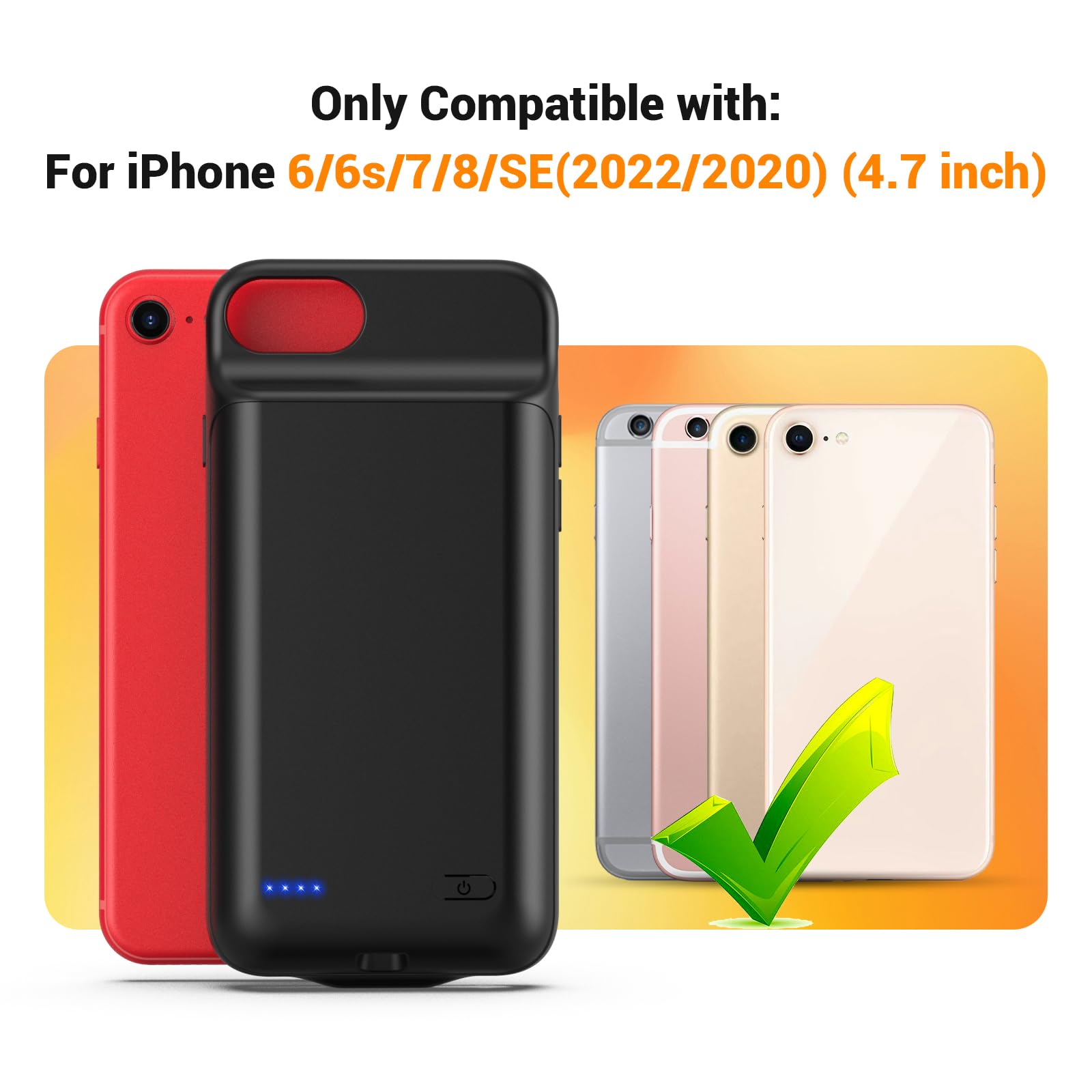 Akkuhülle für iPhone 8/7/6s/6/SE 3/SE 2 (2022/2020) (4.7 Zoll), 7000mAh Tragbare Ladebatterie Zusatzakku Externe Handyhülle Batterie Wiederaufladbare Schutzhülle mit Panzer Schutz Glas Folie