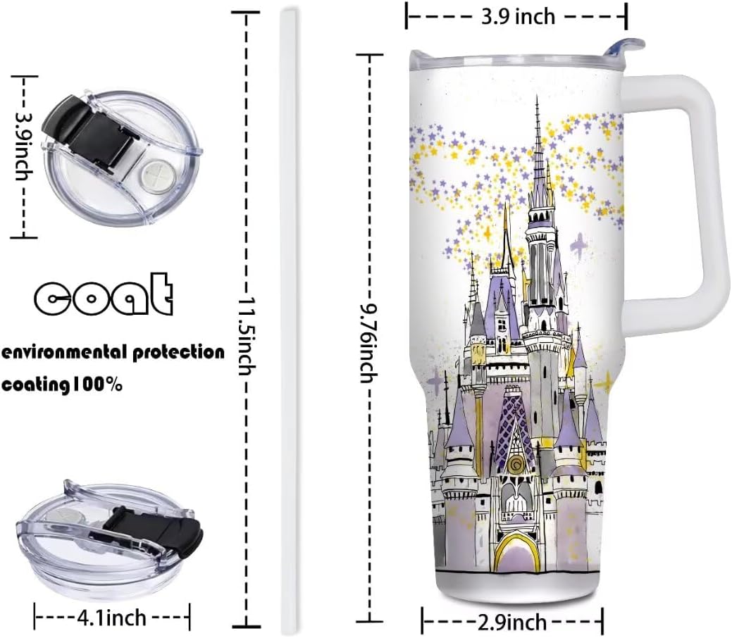 Castle Tumbler with Lid and Straw, 40 oz Tumbler, Insulated Cup Stainless Steel Travel Mug, Gifts for Women - Image 6