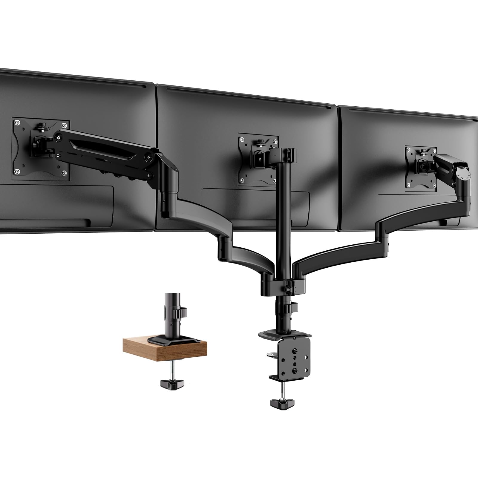 PUTORSEN Monitorhalterung für 3 Monitore - Premium Aluminium Monitore Halterung für Bildschirme 17-27 Zoll mit VESA 75/100, Neigbar Schwenkbar Drehbar Höhenverstellbar Monitor Arm