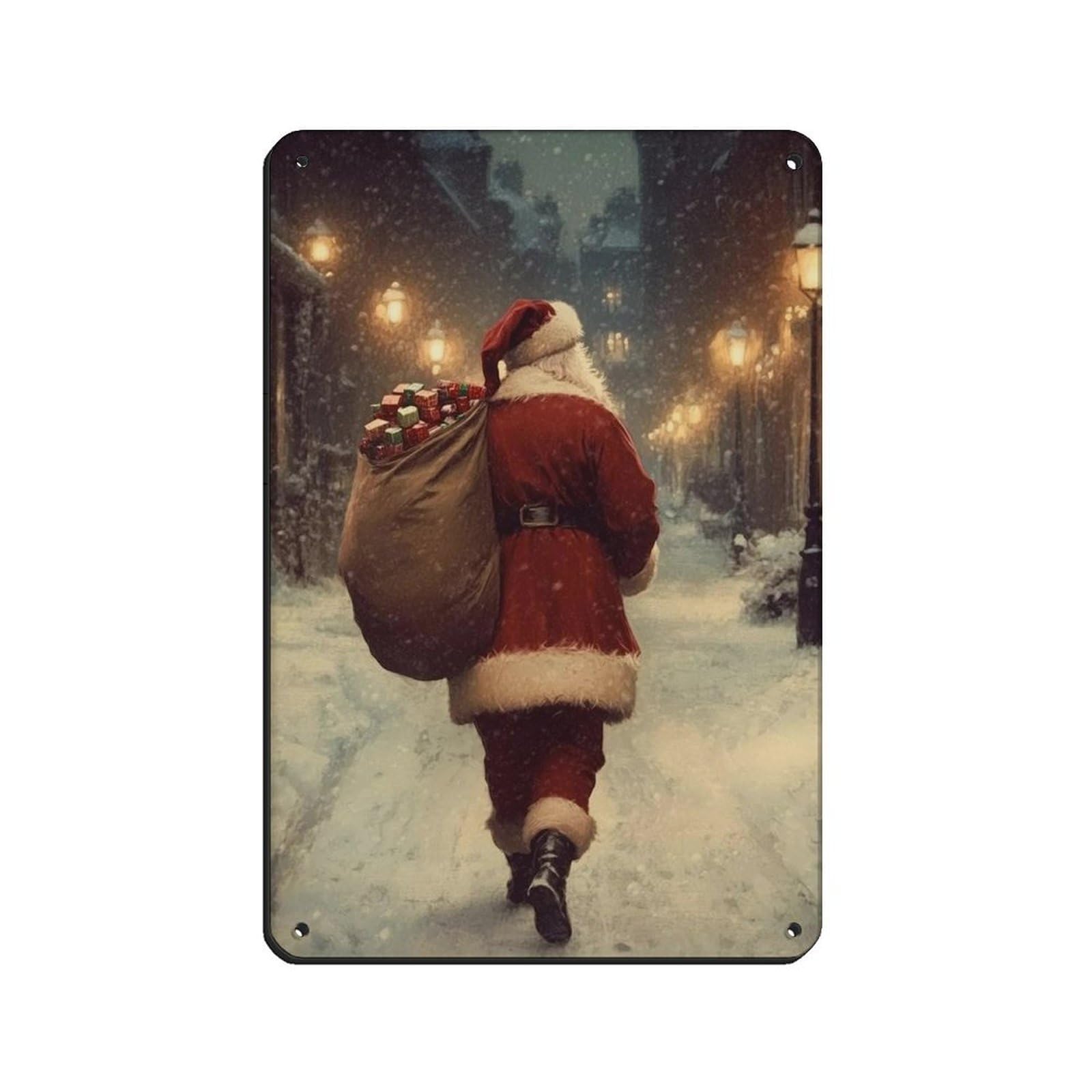 Santa Claus Is Coming to Town,Vintage Christmas Art Retro Poster Metal Tin Sign Chic Art Retro Iron Painting Bar People Cave Cafe Family Garage Poster Wall Decoration 8x12inch(20x30cm)