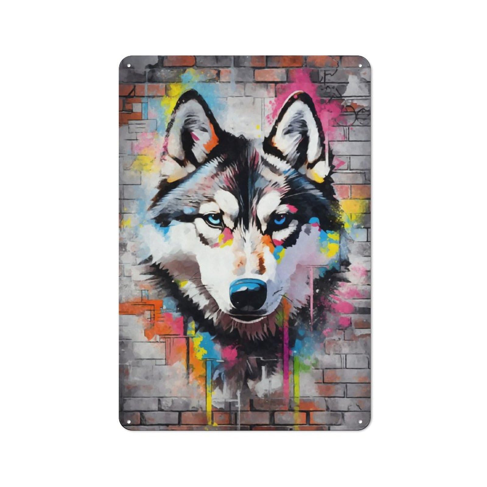 Junmoney Siberian Husky Graffiti Retro Metal Wall Sign 30X20cm With For Workshop Wall, For Vintage Wall Decor Fans, For Garage And Workshop Walls