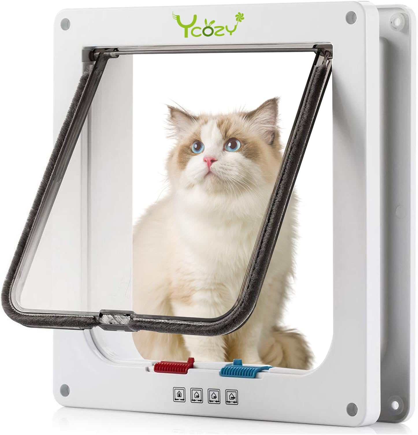 Ycozy XL Cat Doors (Outer Size 28x25cm) 4-Way Locking Indoor Pet Door for Interior Exterior Doors, Weatherproof Cat Flap for Kittens & Doggies Easily Install on Door/Wall/Window