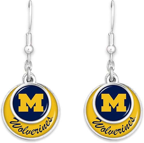 Pendientes de disco apilados de Michigan Wolverines, regalo de joyería con licencia, Zinc, No es una piedra preciosa