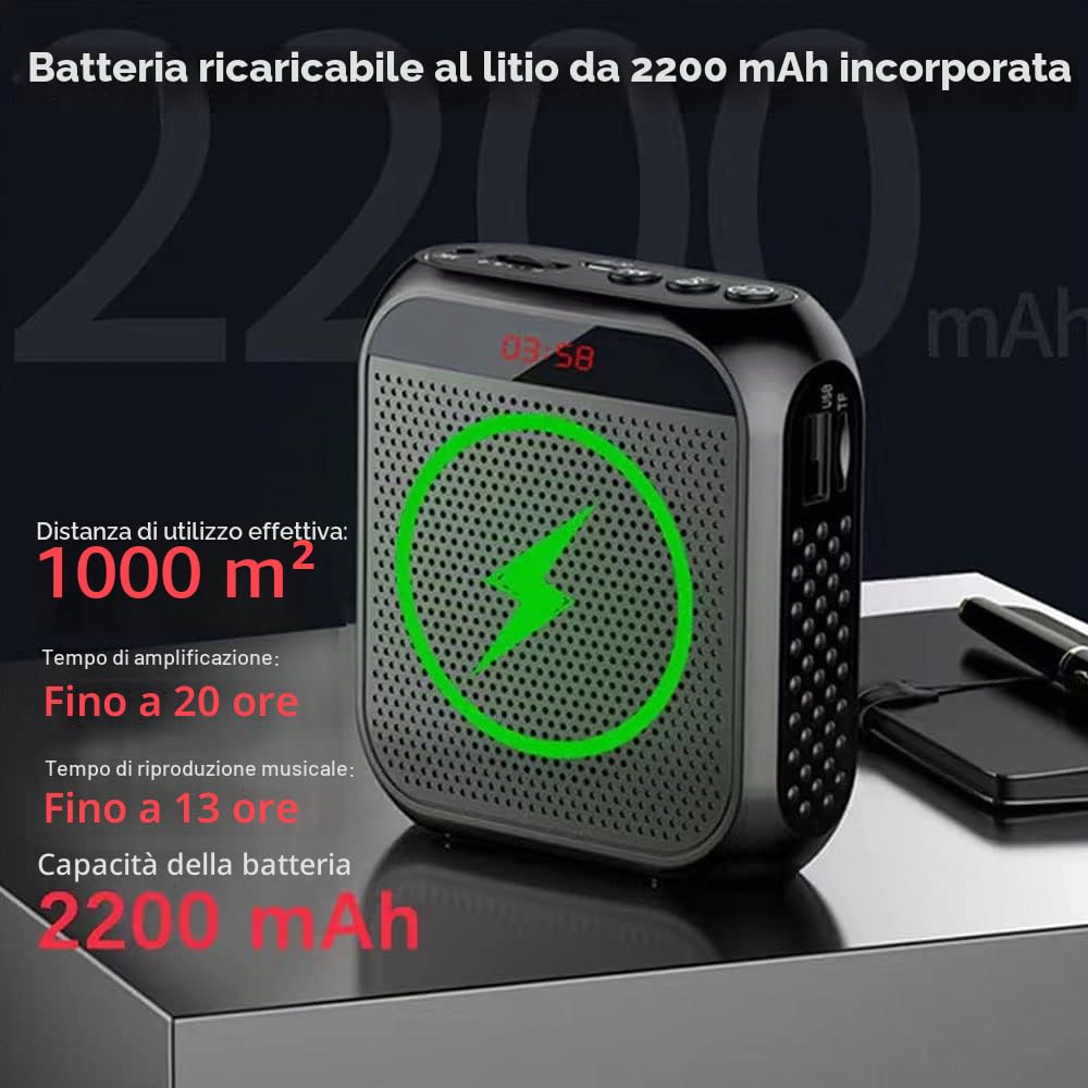 Amplificatore Vocale Portatile per Insegnanti, 2200mAh Ricaricabile con Cassa per Guida Turistica, Riunione, Yoga, Aula (Nero)