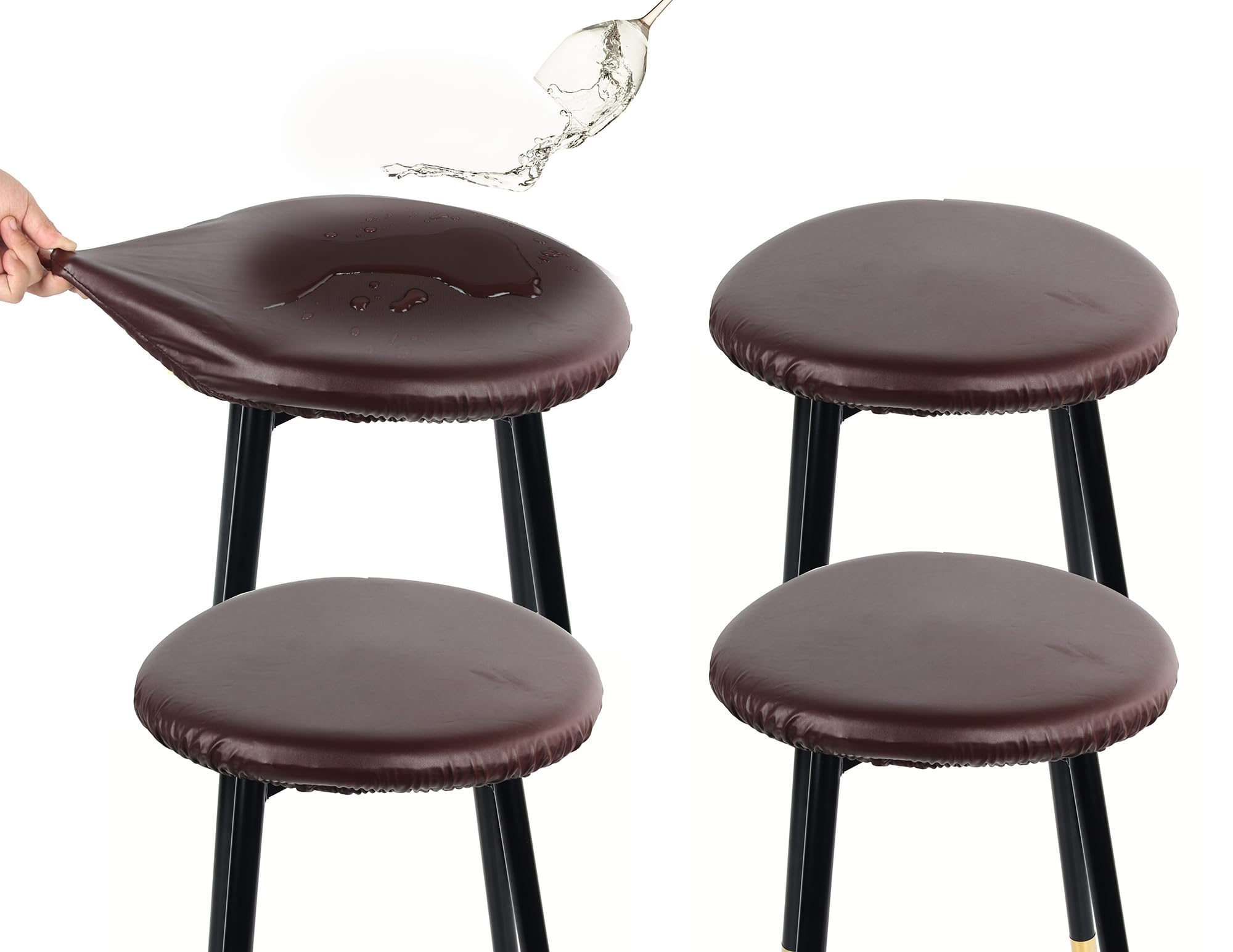 Sigmat Round Stool Covers, Stretch Waterproof 15"-20" Bar Stool Seat Cover Round Chair Covers Coffee 4 Pack