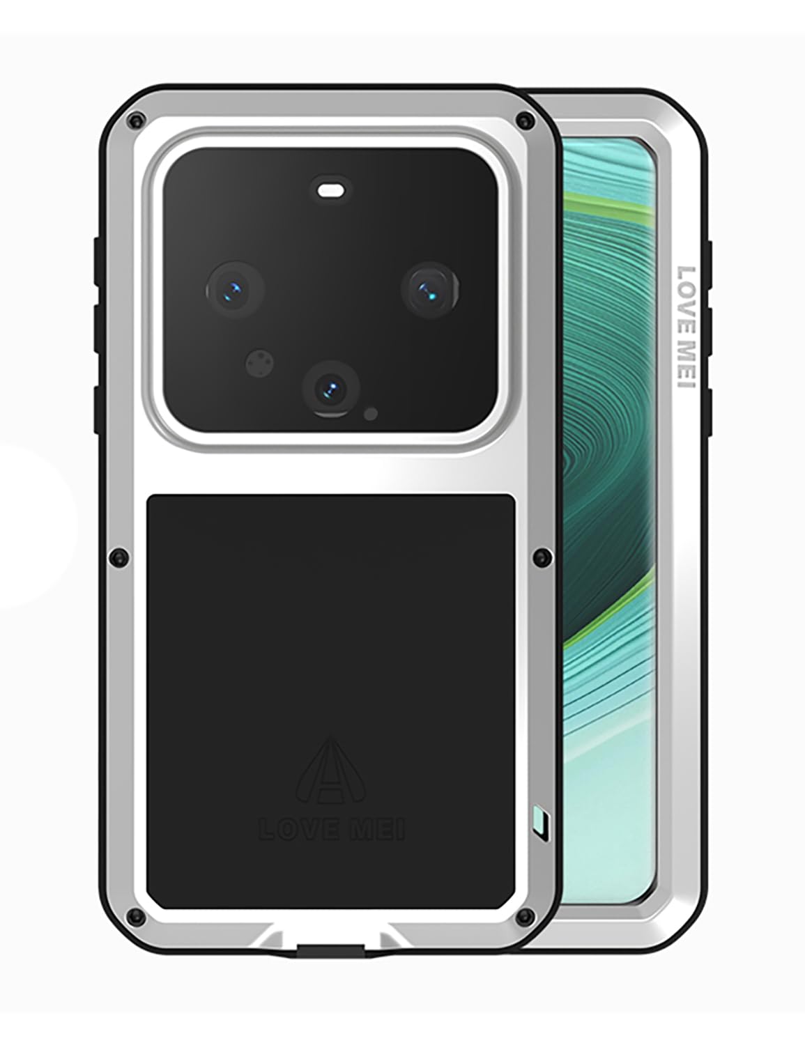 Coque Huawei Mate 60 Pro robuste en aluminium argent avec verre trempé - 8
