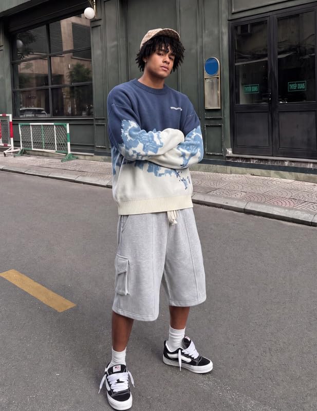 Image of Vamtac Mens Oversized Sweater Vintage Graphic Pullover Crewneck Knit Jumper Y2K Unisex Streetwear 2026 Fall Tops