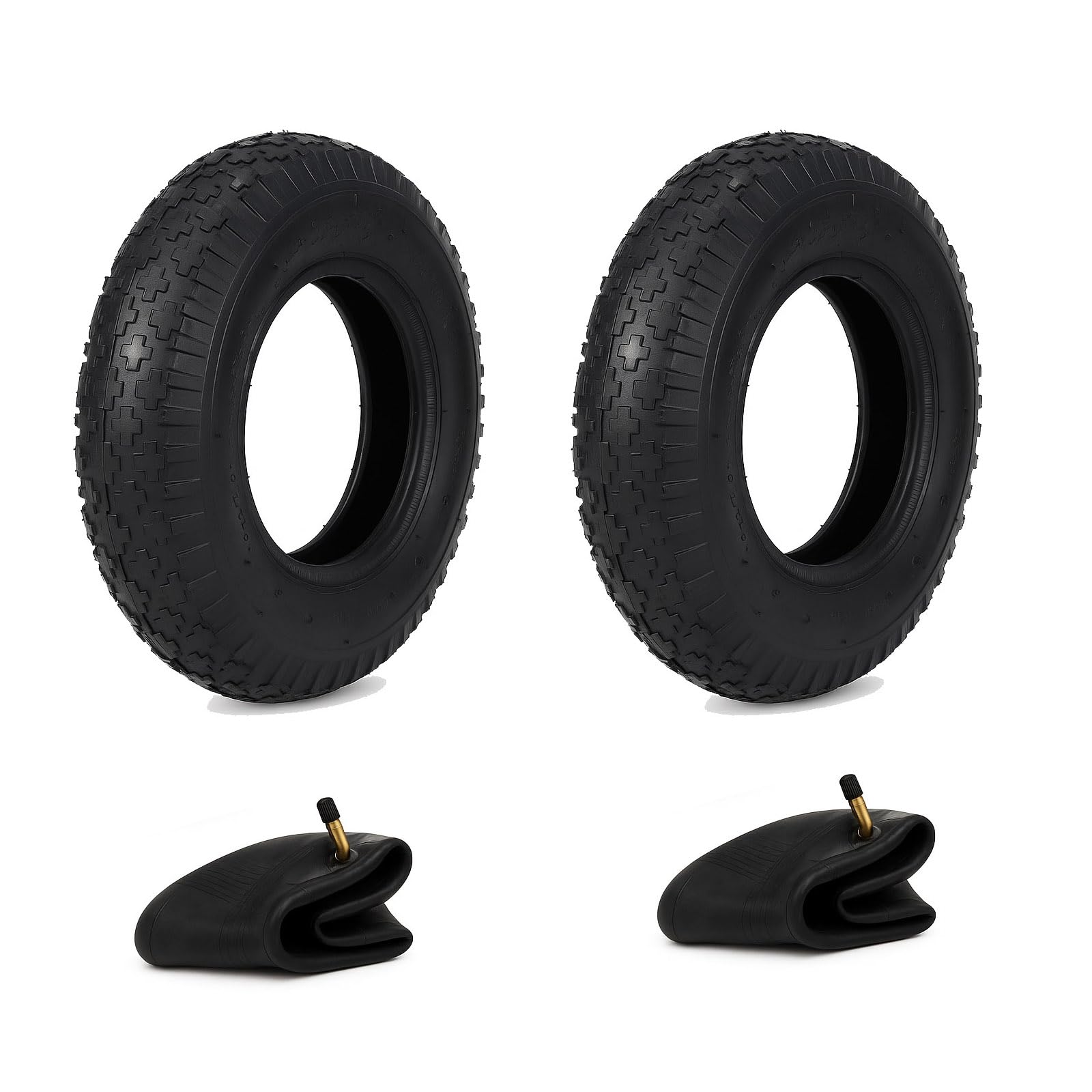 2 neumáticos para carretilla 4.80/4.00-8 con juego de manguera, neumáticos de repuesto 4PR, rueda de carretilla, neumáticos de goma robustos, carga de 250 kg, perfil para terrenos de