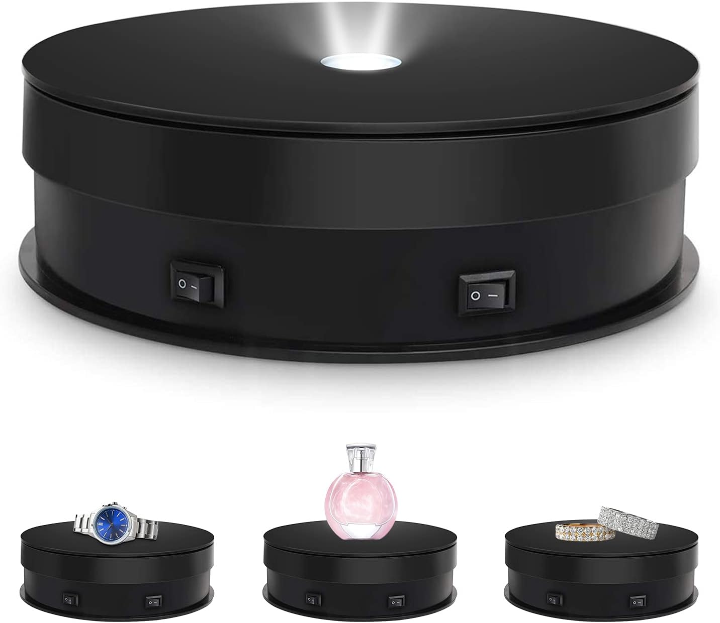 BENBOR Electric Rotating Turntable Display Stand, 360° Rotating Two Way Motorized, LED Light, Photography Display Stand for Products and Jewelry, 33lb, 8Inch (Black)