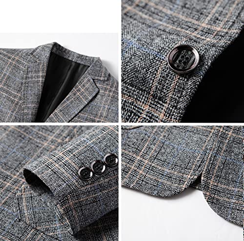 Men's Classic Fit Plaid Casual Blazer Jacket Cotton Notched Lapel Two Button Suits Coats Striped Business Blazers3