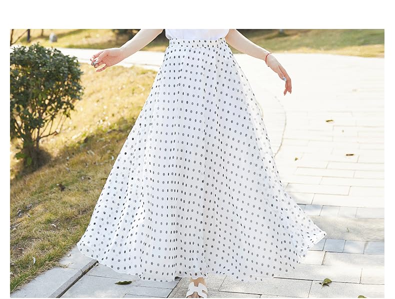 Wuitrie Polka Dot Maxi Skirt for Women 2025 Summer Casual Fashion Bohemian Big Hem Long Skirts2
