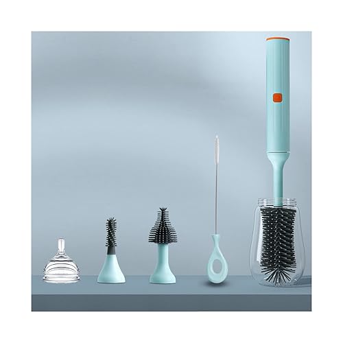 Juego de cepillos eléctricos para botellas con cepillo de silicona para botellas, cepillo para pezones, limpiador de pajitas, recargable por USB,