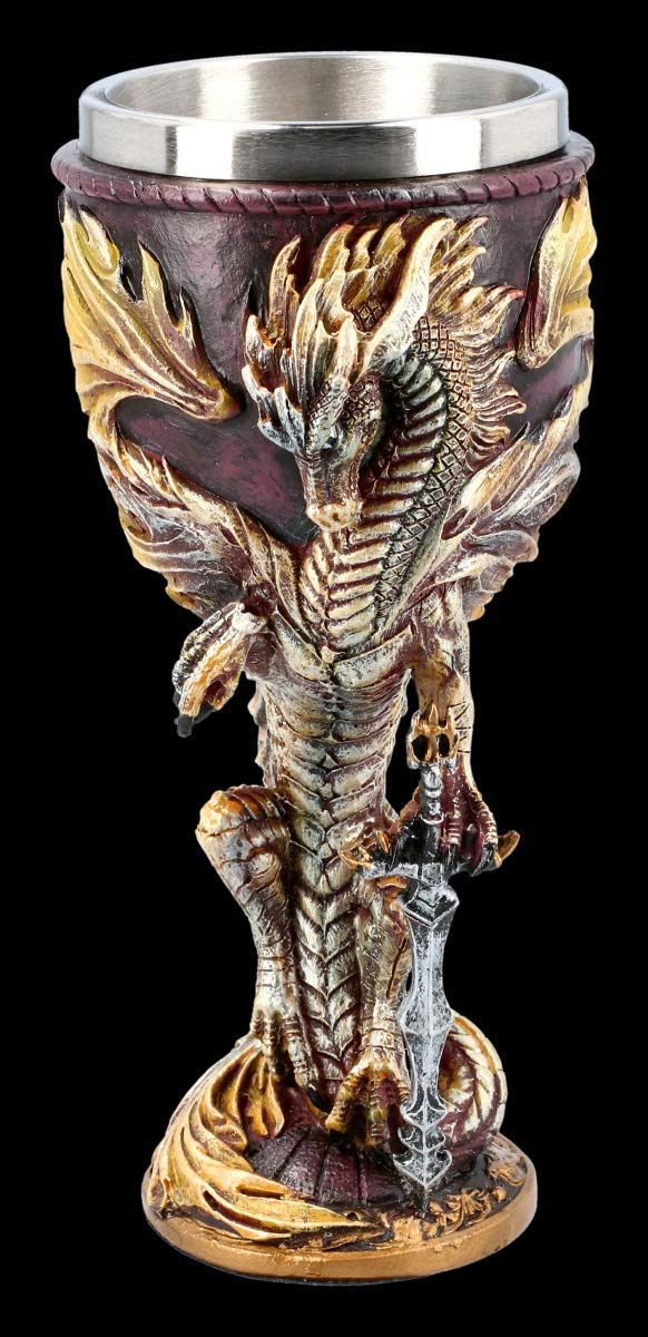 Drachen Fantasy Trink-Kelch - Flame Blade, Motiv von Ruth Thompson | Weinbecher, Deko-Artikel, mit Edelstahl-Einsatz, H 18 cm