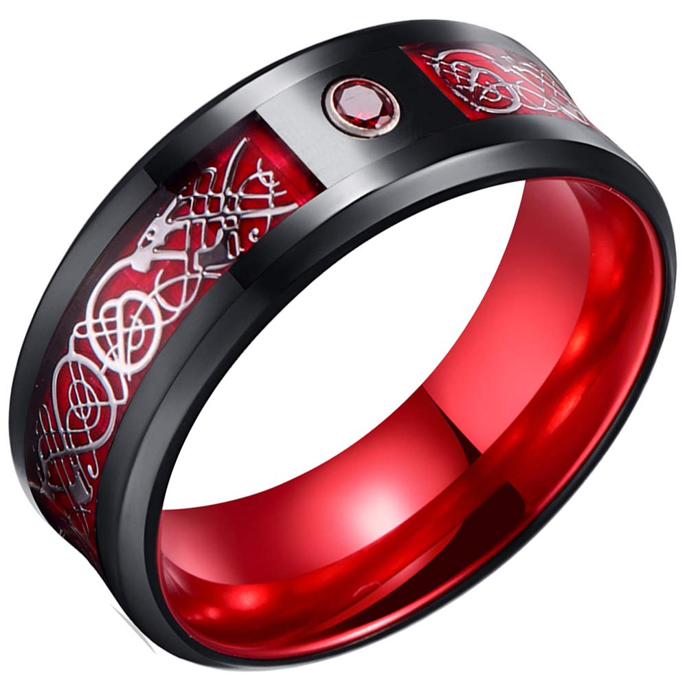LOTIITEL8mm Titanium Rings for Men Women Celtic Dragon Wedding Band