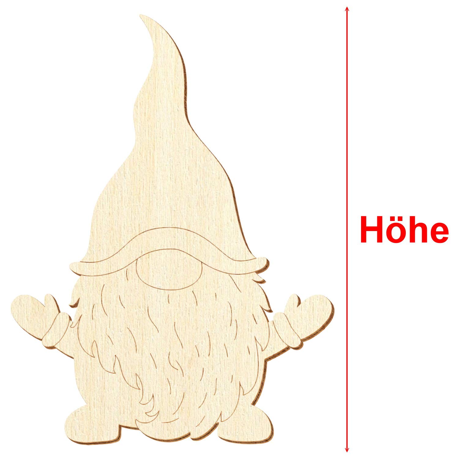 Gnomo di Natale in legno V1, decorazione fai da te, 3-50 cm, confezione da 100 pezzi, altezza (dimensione): 46 cm di altezza