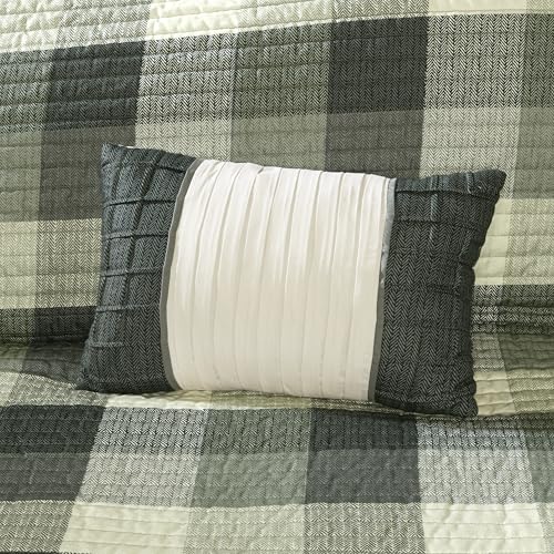 Image of Madison Park Reversible Quilt Cabin Lifestyle Plaid Design - All Season, Breathable Coverlet Bedspread Bedding Set, Matching Shams, Ridge Grey Full /Queen(90 inchx90 inch) 6 Piece