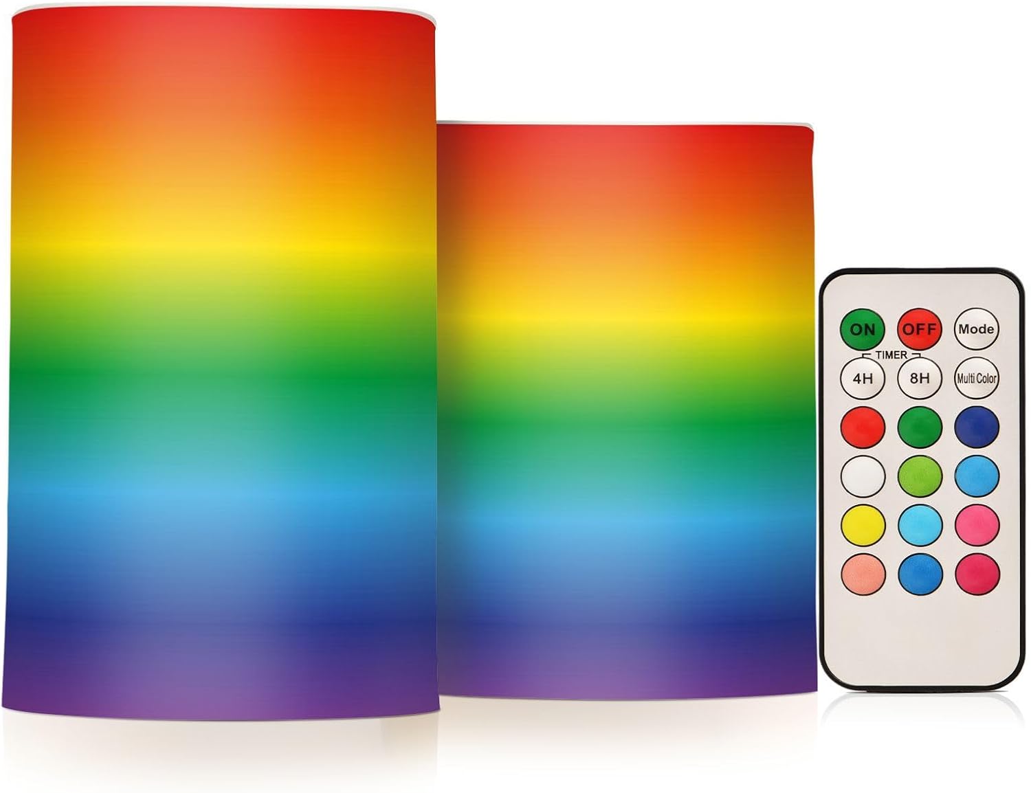 DOMIKING Rainbow Gradient Flameless Candles with Remote Control Electric Led Candles with Timer Battery Operated Flickering Tea Light Candles for Porch Outdoors Lantern 2 PCS