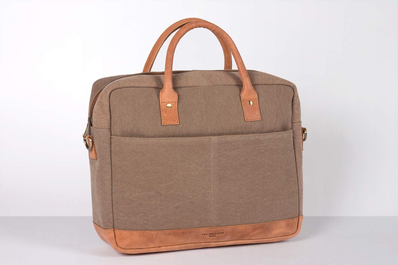 HOLZRICHTER Berlin - Aktentasche für Herren aus Canvas und Echtleder, 30 x 39 x 10 cm, 15" Laptoptasche mit Reisverschluss, Briefcase handgefertigt, No 1-2
