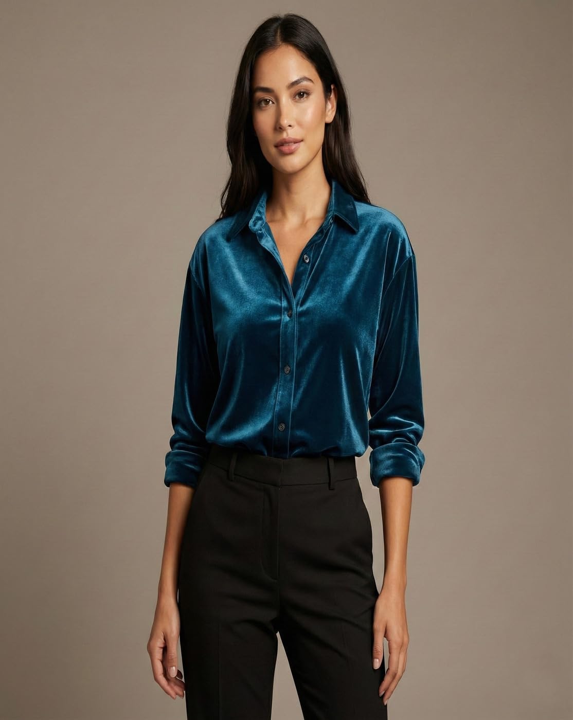 トップス Roundhem Velour Shirts THE CLASSIC TOGS Velvet Shirt for Women | Stylish Button Closure