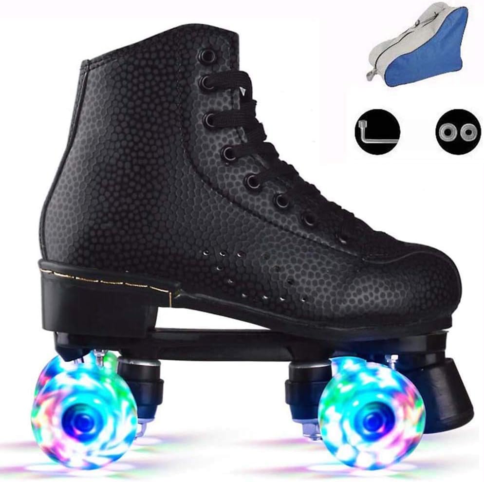 Amazon ハイトップシューズスタイルのクワッドローラースケート ライトアップホイール付き大人と若者向けのローラースケート ユニセックス 照明付きラウンド Shky インラインスケート
