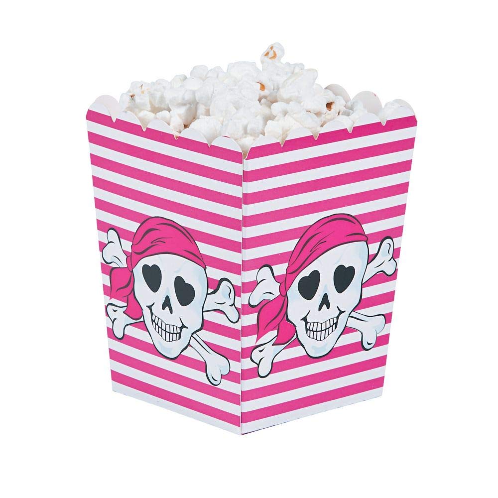 Fun Express - Pink Pirate Popcorn Boxes (24pc) for Birthday - Party Supplies - Containers & Boxes - Paper Boxes - Birthday - 24 Pieces