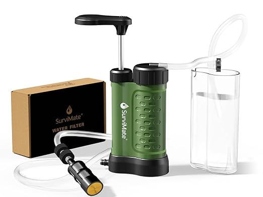 SurviMate Water Purifier Survival Pump 0.01 Micron 5-Stage Water Purifier System Hand Pump Portable