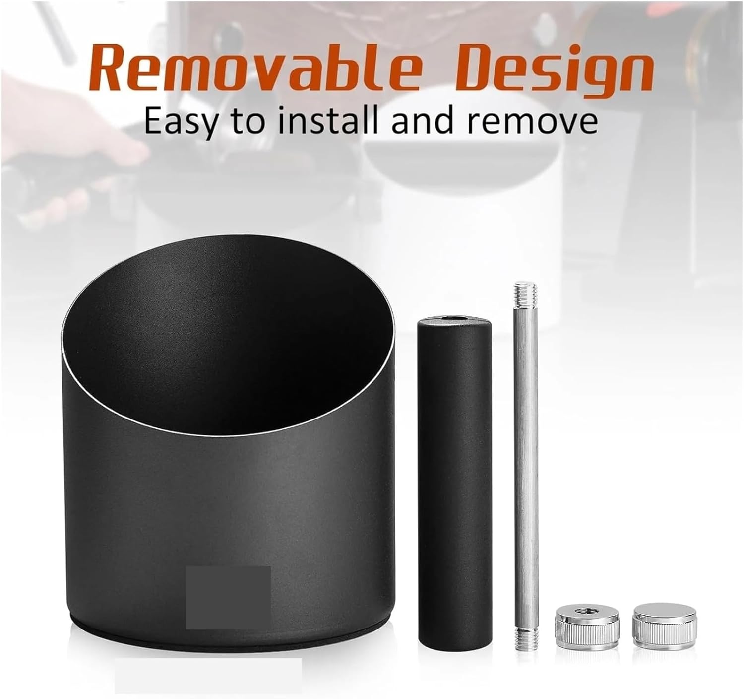 Espresso Stainless Steel Knock Box, Coffee Grounds Knock Box With Removable Knocking Rod Shock, Non-slip Base(White/Black)(Black)