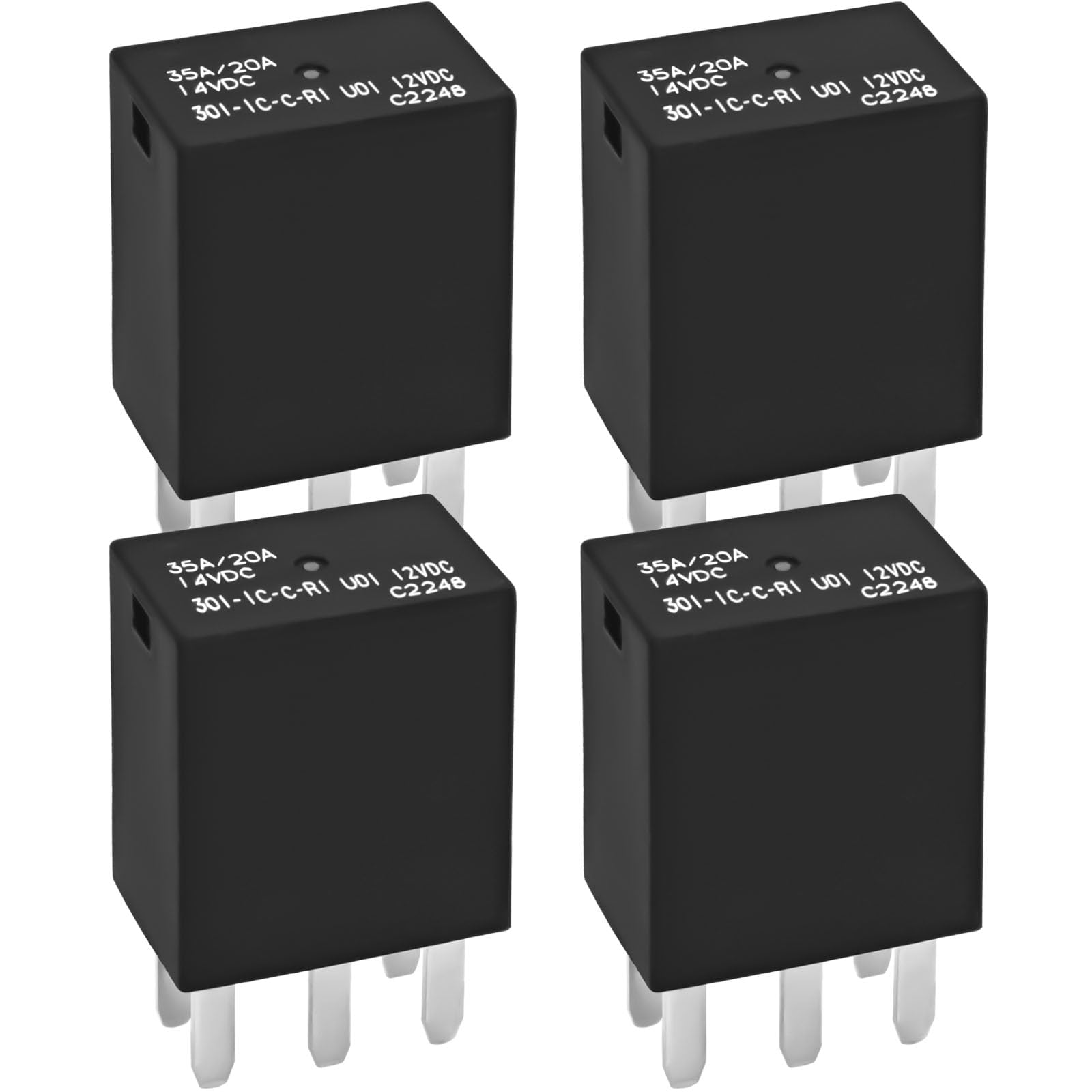 301-1C-C-R1 U01 12VDC Relay (Set of 4) - VJ28-95F24-S01 Replacement 5 Pins Automotive SPDT Multifunctional Relay 20A