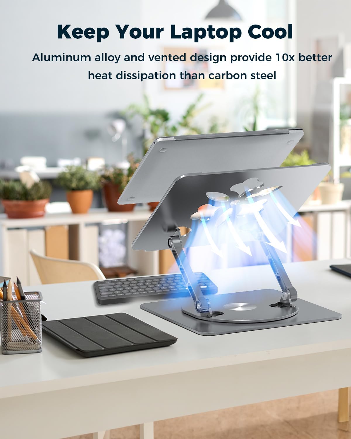 Adjustable Laptop Stand for Desk - Portable Laptop Riser with Rotating Base, Foldable Aluminum Computer Stand, Ergonomic Laptop Holder for MacBook Pro/Air Dell HP Lenovo Notebook u...