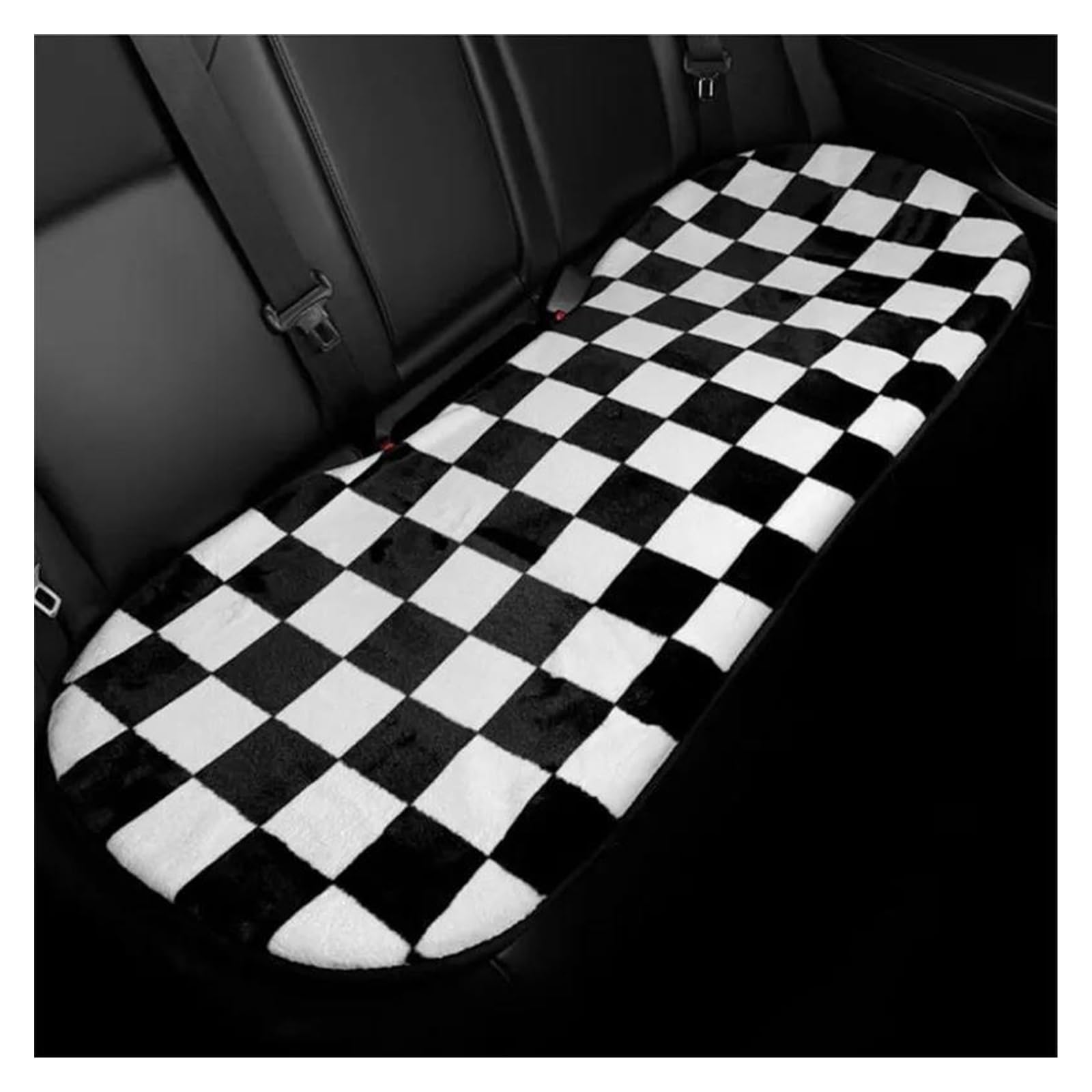Ensemble complet de housses de siège de voiture en peluche treillis noir blanc taille arrière
