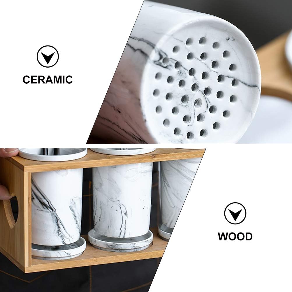 DOITOOL 1pc Marble Grain Ceramic Cutlery Storage Canister Bracket Kitchen Utensil Organizer for Chopsticks Spoons and Forks Elegant Tableware Storage Rack
