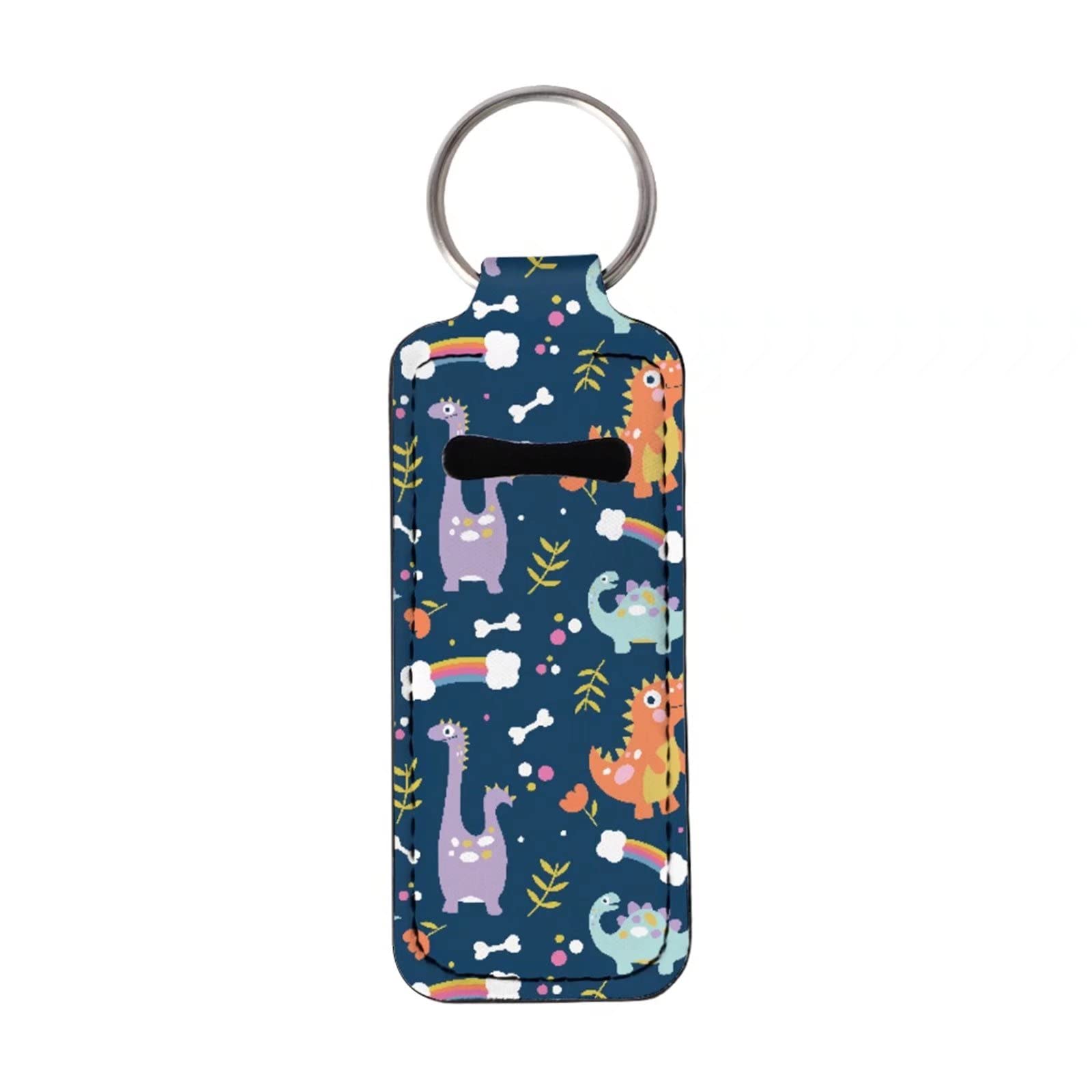 JEOCODY Dinosaur Chapstick Holder Keychain with Wristlet Portable Lip Balms Pocket with Key Chains for Girls Ladies Women with Wristlet Lanyard