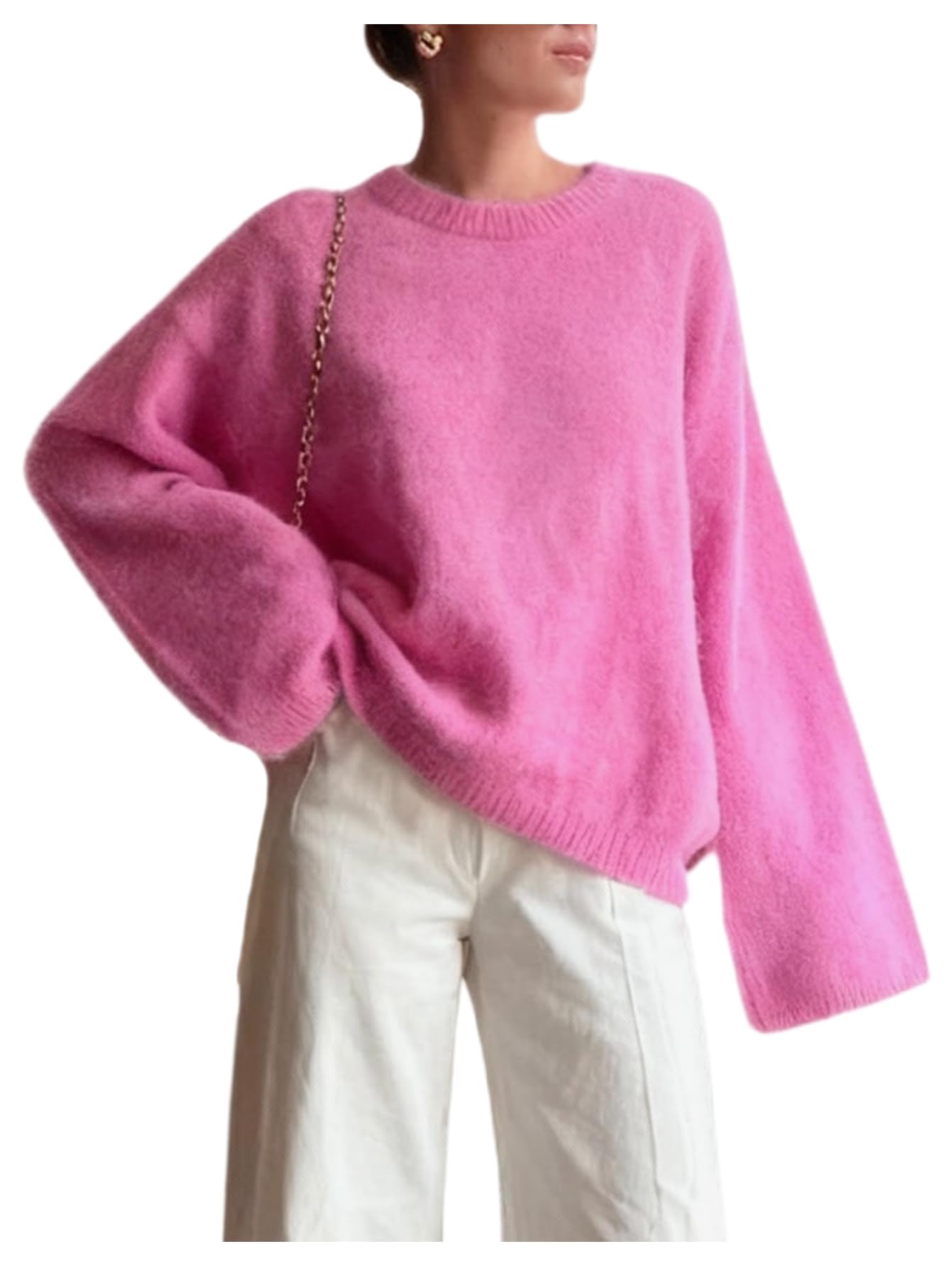 GORGLITTER Womens Oversized Fuzzy Fall Sweater 2025 Cropped Long Sleeve Crewneck Cozy Knit Tops
