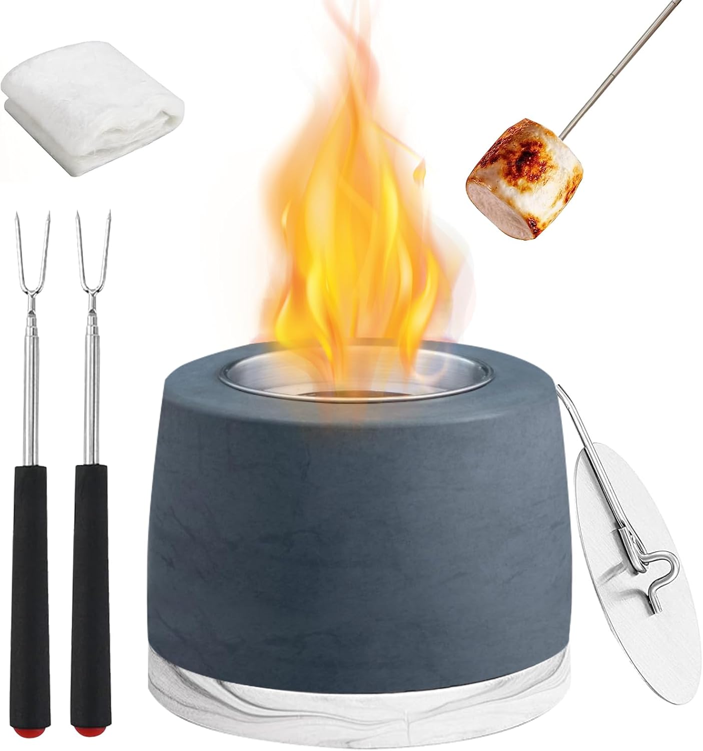 Concrete Tabletop Fire Pit with ASTM Certified, Table Top Portable Rubbing Alcohol Fireplace Indoor Outdoor Decor Long Time, Dark Gray