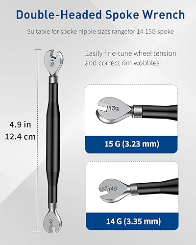 Miniatura 4 de Pawfly Llaves de radios de bicicleta, kit de herramientas de radios para bicicleta con 3 palancas de neumáticos de bicicleta, herramientas de llave