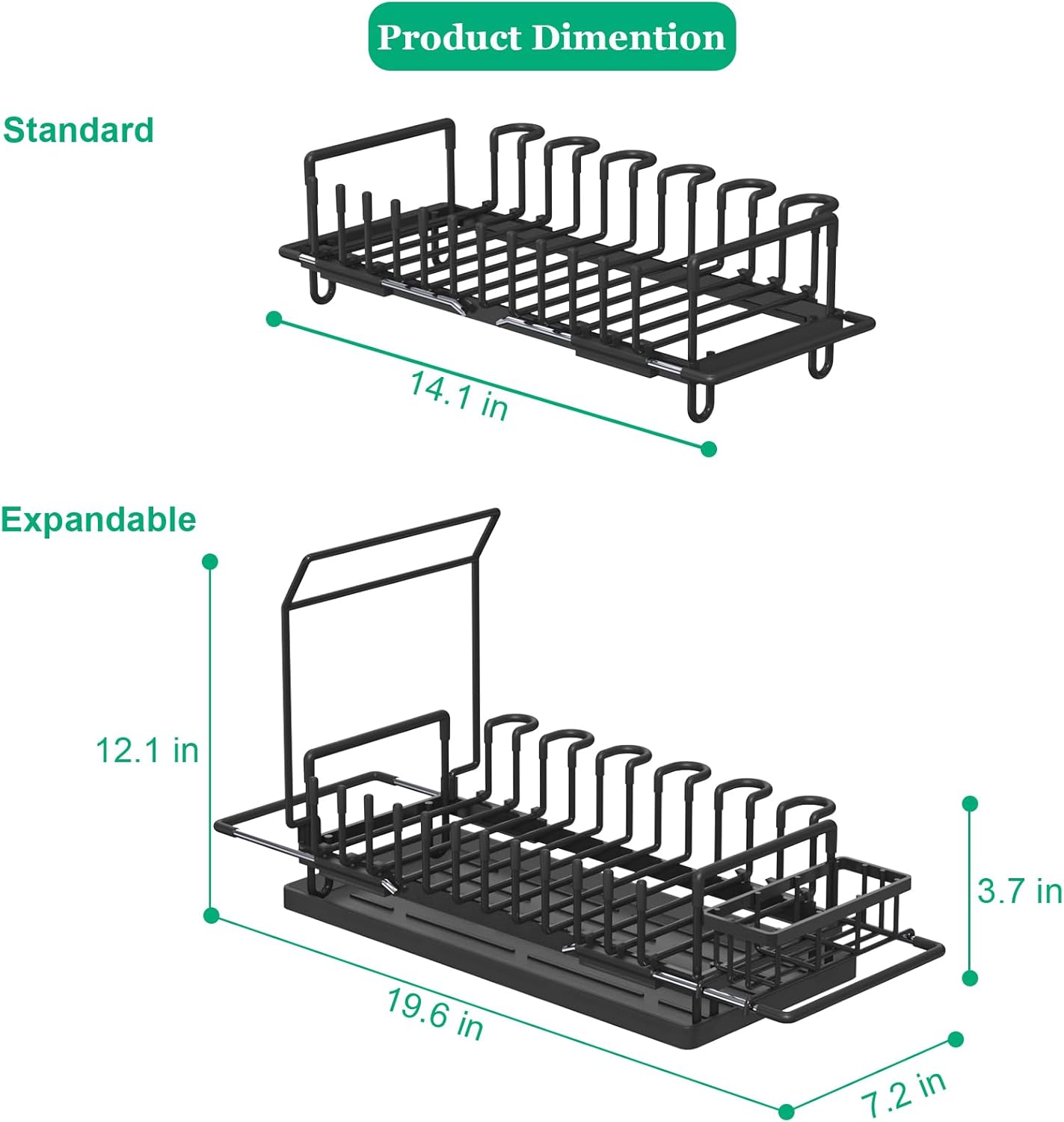 in Sink Dish Drying Rack with Silicone Mat, Expandable Dishes Racks for Kitchen Sink, with Towel Bar, Black