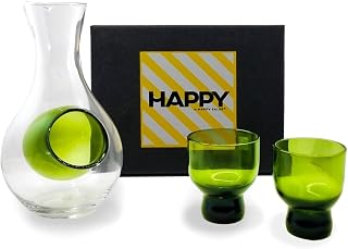 Happy Sales HSSS-GLG13, Green 3 Piece Glass Cold Sake Set